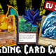Each game's signature card: Charizard, Black Lotus, and Blue-Eyes White Dragon