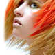 Orange highlights on blonde hair.