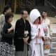A Shinto wedding dress (in this case, the shiromuku) worn by a bride at the Minatogawa shrine in Japan.