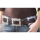 #4 brown leather square concho belt paired with brown shirt and blue jeans