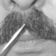 The philtrum: Cut a nick into the center of the mustache at the bow of the lip.
