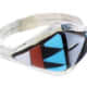 Zun silver inlay ring.  Turquoise, coral, jet and mother of pearl stones.