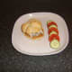 Poached mackerel bread roll is served