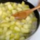 Place cut zucchini in saucepan with 3/4 cup lemon juice and 1 cup sugar. Cook about 10 minutes.