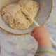 Mixing the dough.