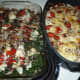 The two finished vegetable lasagnas.