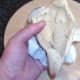 Pitta bread is cut open to accept kangaroo shish kebabs