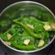 Step one: Make a puree of blanched spinach, ginger, and green chilies.