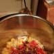 I then dumped in my pepper and onion mix and mixed them together.