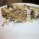 Chicken and dressing casserole with gravy.