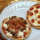 Pepperoni pizza and Hamburger, bacon & onion pizza