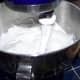 Pour hot mixture slowly over egg whites in the mixing bowl. Beat until stiff peaks form.