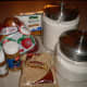 First get all your ingredients together. Apples, cinnamon, butter, sugar, flour, brown sugar, and nutmeg. 