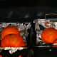 Roast the pumpkins (cut side down) for about an hour at 350 degrees Fahrenheit.