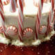After icing, put candy canes around the cake about 1&ndash;2 inches apart. Then put peppermints in between.