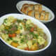 Stew is garnished and served with the bread