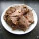 Meat carved from leg of lamb