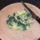 Broccoli is roughly and evenly chopped