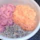Turkey, sweet potato and onion/mushroom mix ready to be combined
