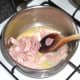 Chopped bacon is sauteed in butter