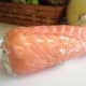 Remove the salmon roll from the refrigerator and take it out of the plastic wrap.  It is ready to slice!