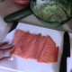 Arrange your smoked salmon pieces to form a solid sheet of salmon.
