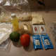All the ingredients that came in the box for two servings of three tacos each, plus rice.