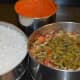 boiled rice, lentil and vegetables, ground spice mix