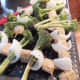 10. Take your water-soaked skewers and place an onion, tempeh, and then broccoli on the skewers until you have used up all the ingredients.