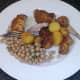 Tucking in to baked chicken thighs and roast potatoes