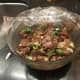The marinade with the meat.