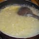 Step five: Stir-cook till the water evaporates from the milk.