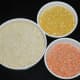 Measure the rice, red lentils, and mung beans split (moong dal).