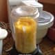 Mango cubes with condensed milk in a smoothie maker.