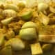 Seasoned chopped onions and potatoes