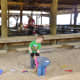 Covered sandbox for the kids