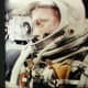 Onboard camera photographs John Glenn while in orbit. Photo courtesy of NASA.