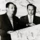 Cornelius Vanderbilt Wood ( right ) in a photo with Walt Disney ( left ) during the planning stage of Disneyland. Wood would later claim that he was Disneyland's designer.