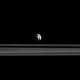 Enceladus at 1.3 million miles way and Tethys at 1.6 million miles away, taken on Sept. 24, 2015.