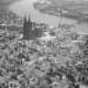 Cologne Germany 1945 after Allied bombing. Cologne cathedral rises above the scene of devastation. The city would undergo the first thousand plane raid on May 30/31 1942.