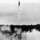 A V-2 launch at Peenemunde Germany's secret rocket base during he war.