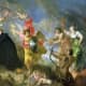 An allegorical painting by Theodore Boeyermans, depicting St. Aloysius pronouncing his vows. St Ignatius and St. Francis Xavier are in the firmament while the world, flesh(cupid), and the Devil try to prevent him. Note the crown on the ground.