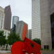 One view of the Geometric Mouse X sculpture by Claes Oldenburg 