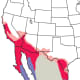 Map showing the range of the hooded oriole.