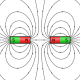 With the force lines moving in opposite directions, the two magnets push against each other and repel.