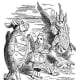 A turtle dances with a Gryphon in Alice in Wonderland.