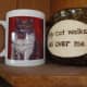 Personalised mugs of Greebo and Dippy.