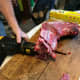 Cut in between the ribs, aiming to stop short of bone as you reach the vertebrae. Steaks will often be about 1 inch thick.