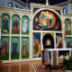 Icons up by the altar at the front of the church