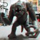 3D photo of a Rancor Star Wars toy with its hands coming out of the screen.